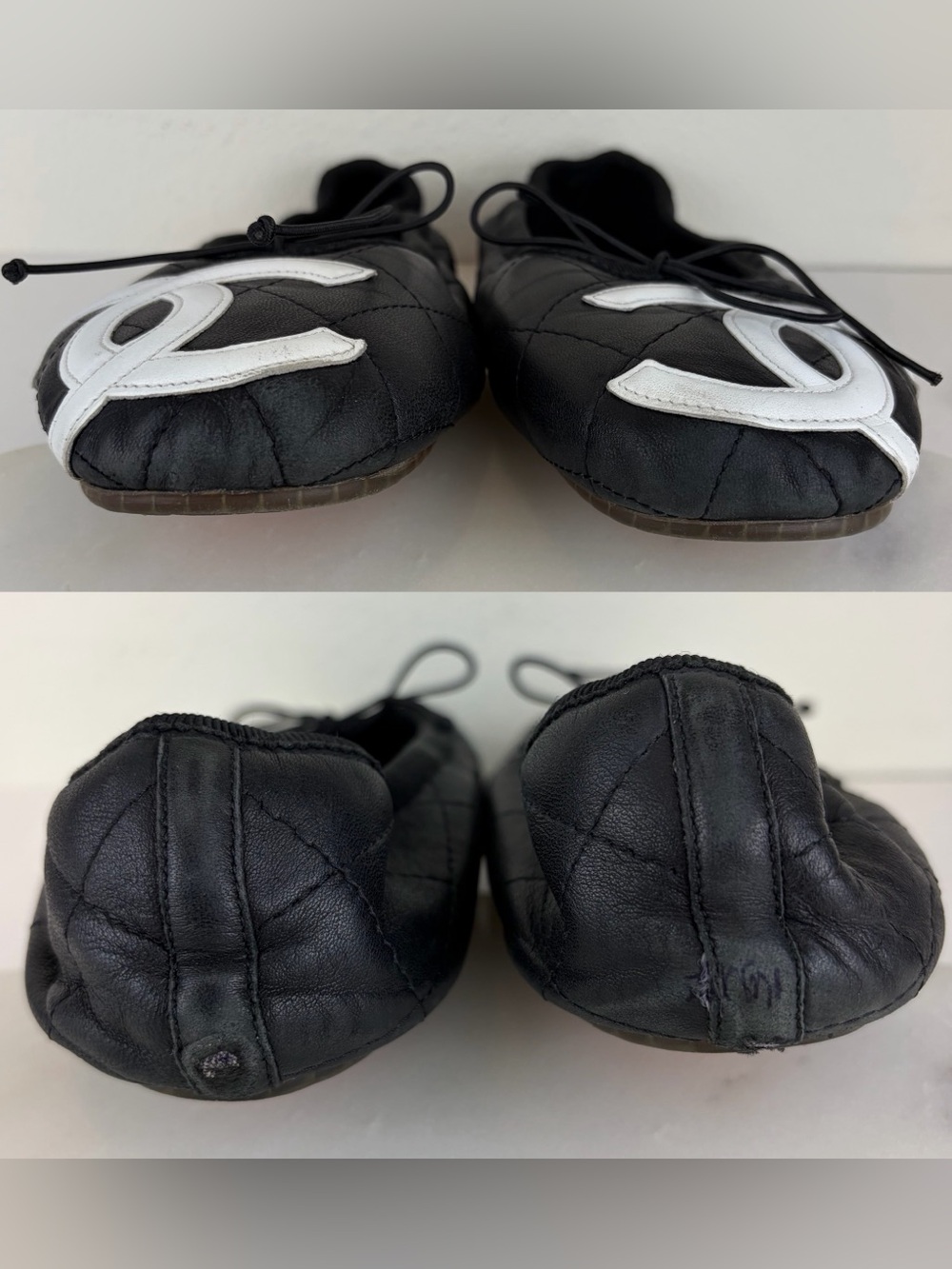 Vintage Authentic Chanel Cambon Ballet Flats ~ in Black/White Quilted Leather - Picture 10 of 17